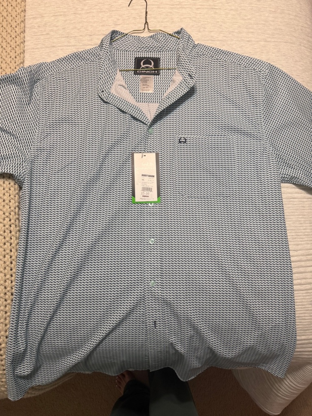 Cinch Men's Light Blue Micro-Pattern Short-Sleeve Button-Down Shirt
